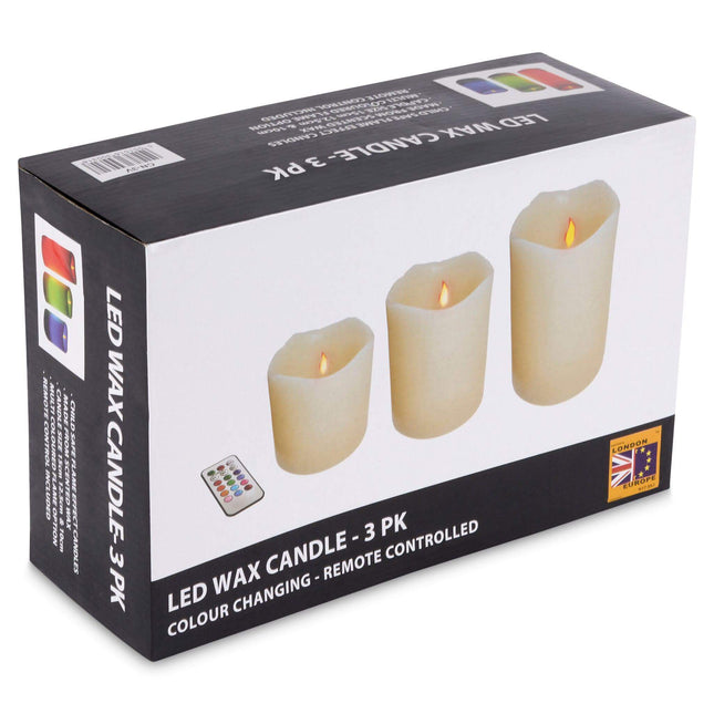 LED Remote Control Vanilla Wax Candles - 3 Pack-Bargainia.com