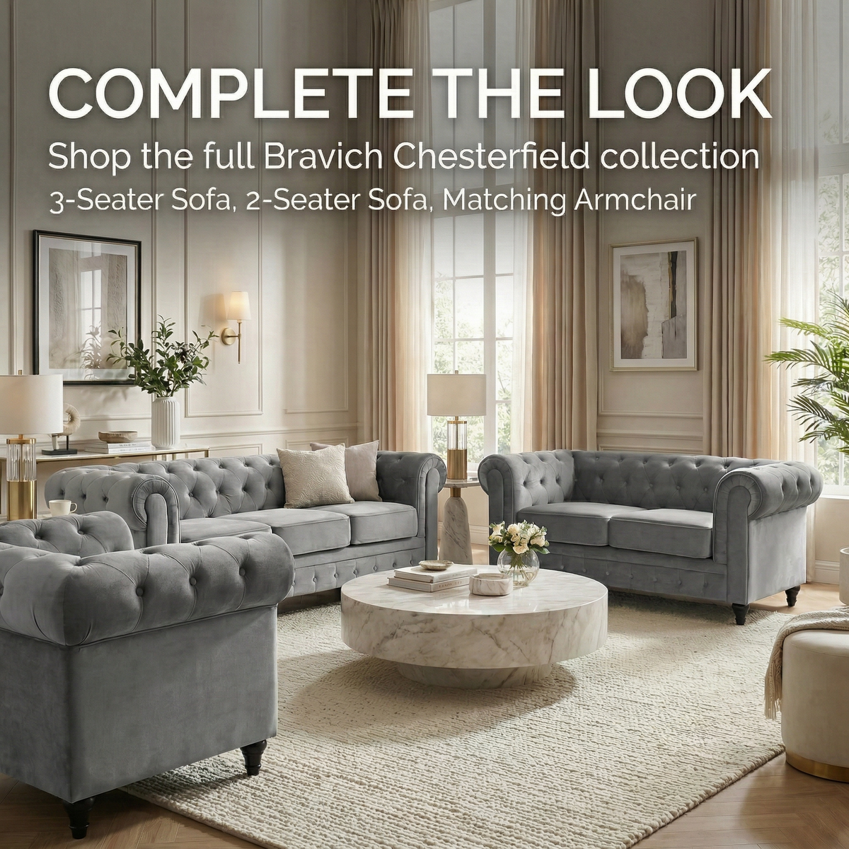 Canapé Chesterfield en velours gris