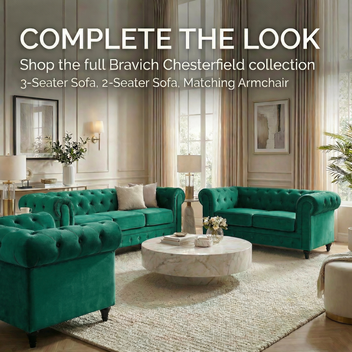 Canapé Chesterfield en velours vert jade