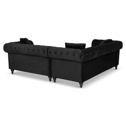 Chesterfield Velvet 4 Seater Corner Sofa - Black-5056536103499-Bargainia.com