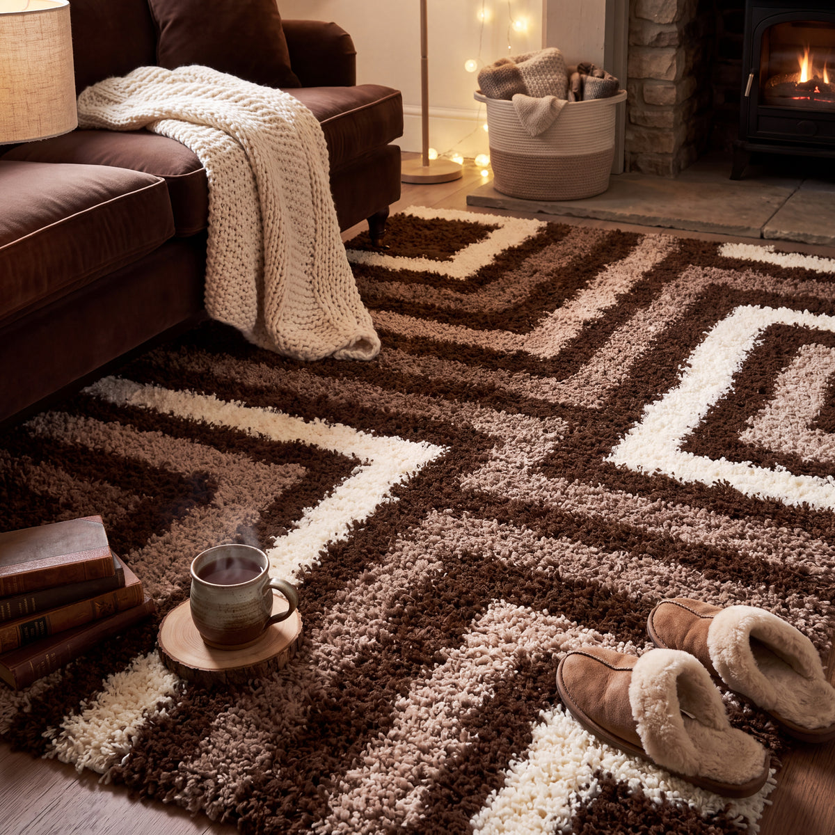 Tapis épais à poils longs Brown Tides - Californie