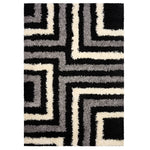 California Tides Grey Shaggy Rug, Striped Geometric 5cm Deep Pile Rug for Living Room and Bedroom, Non-Shedding