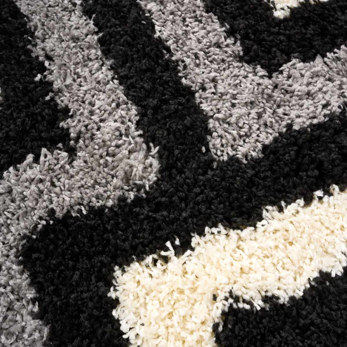 California Tides Grey Shaggy Rug, Striped Geometric 5cm Deep Pile Rug for Living Room and Bedroom, Non-Shedding