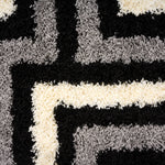 California Tides Grey Shaggy Rug, Striped Geometric 5cm Deep Pile Rug for Living Room and Bedroom, Non-Shedding