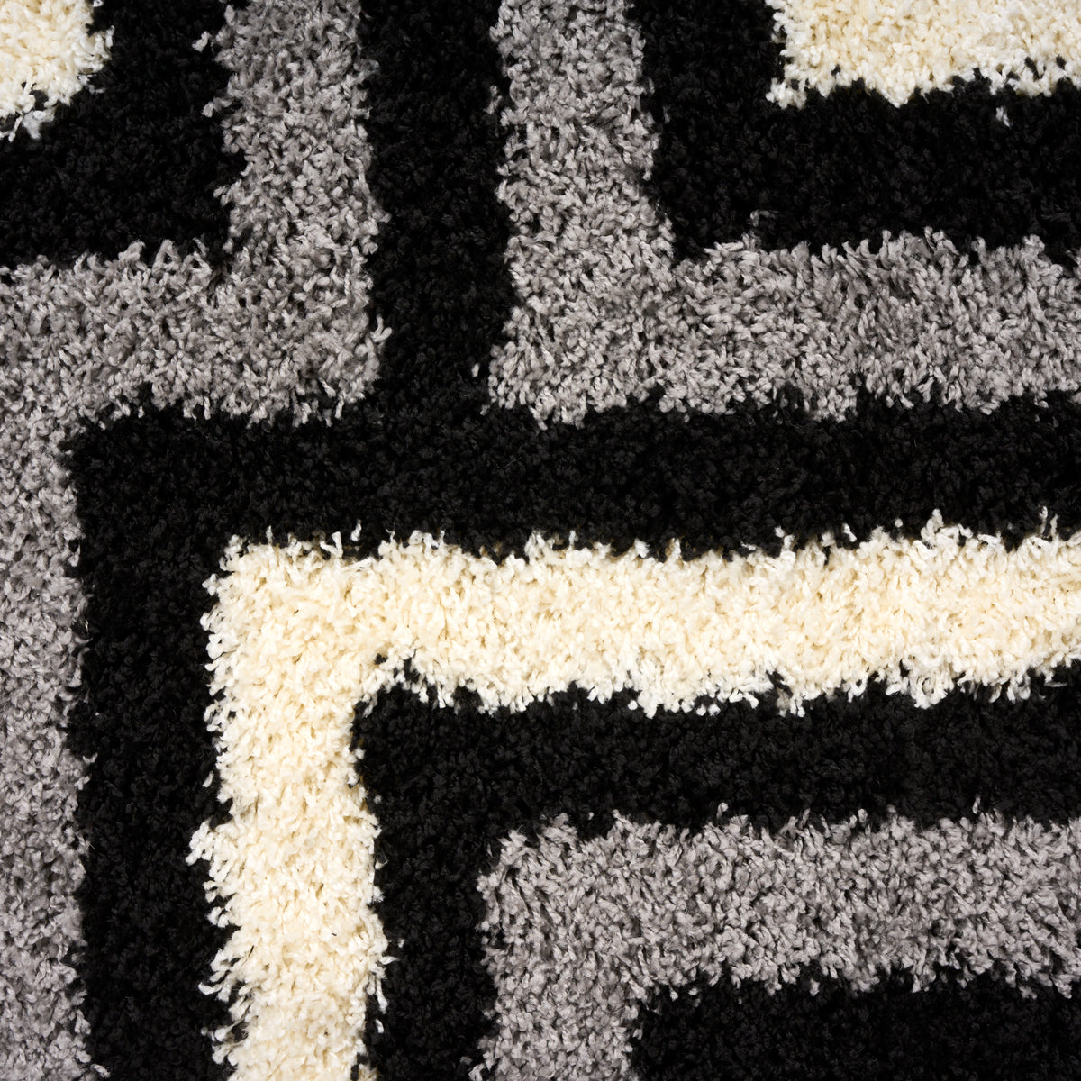 California Tides Grey Shaggy Rug, Striped Geometric 5cm Deep Pile Rug for Living Room and Bedroom, Non-Shedding