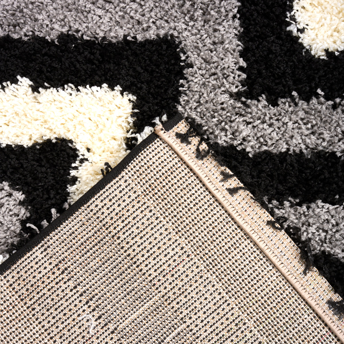California Tides Grey Shaggy Rug, Striped Geometric 5cm Deep Pile Rug for Living Room and Bedroom, Non-Shedding