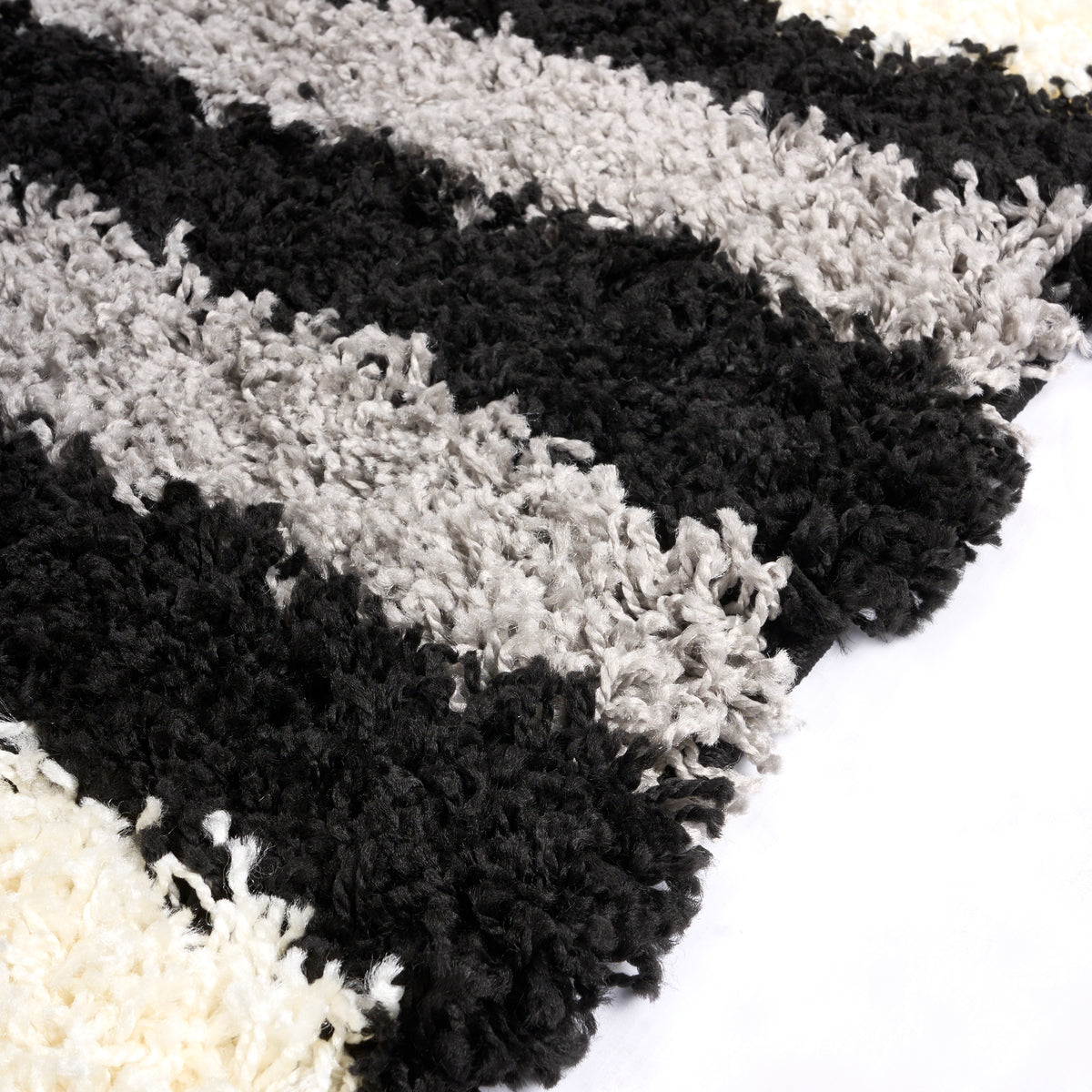 California Tides Grey Shaggy Rug, Striped Geometric 5cm Deep Pile Rug for Living Room and Bedroom, Non-Shedding
