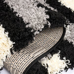 California Tides Grey Shaggy Rug, Striped Geometric 5cm Deep Pile Rug for Living Room and Bedroom, Non-Shedding