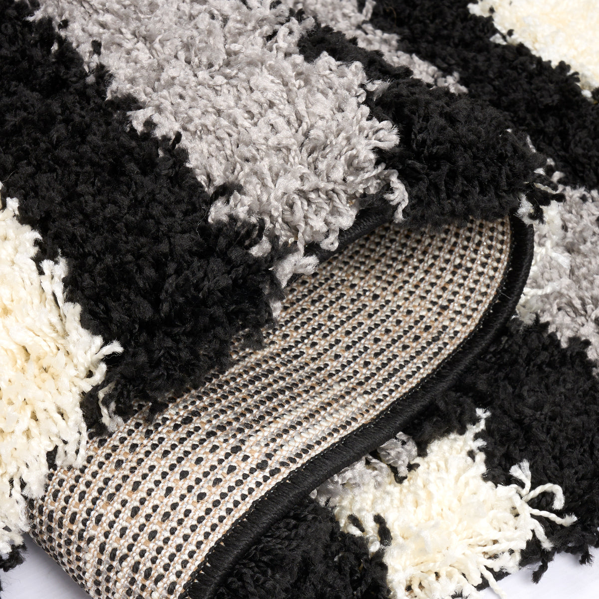 California Tides Grey Shaggy Rug, Striped Geometric 5cm Deep Pile Rug for Living Room and Bedroom, Non-Shedding