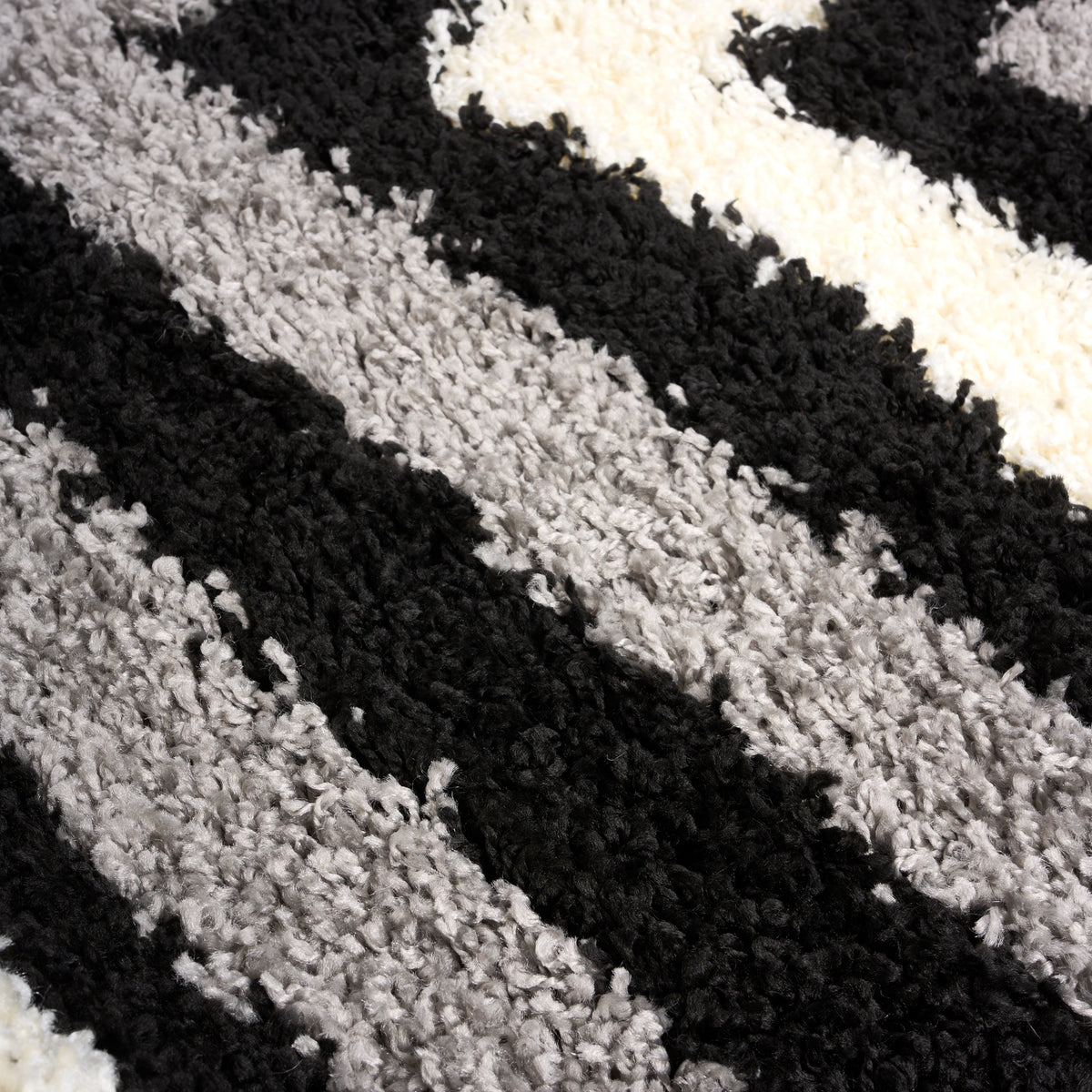 California Tides Grey Shaggy Rug, Striped Geometric 5cm Deep Pile Rug for Living Room and Bedroom, Non-Shedding