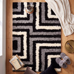 California Tides Grey Shaggy Rug, Striped Geometric 5cm Deep Pile Rug for Living Room and Bedroom, Non-Shedding