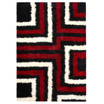 California Red Tides Shaggy Rug, Thick 5cm Deep Pile Geometric Rug for Living Room and Bedroom, Non-Shedding