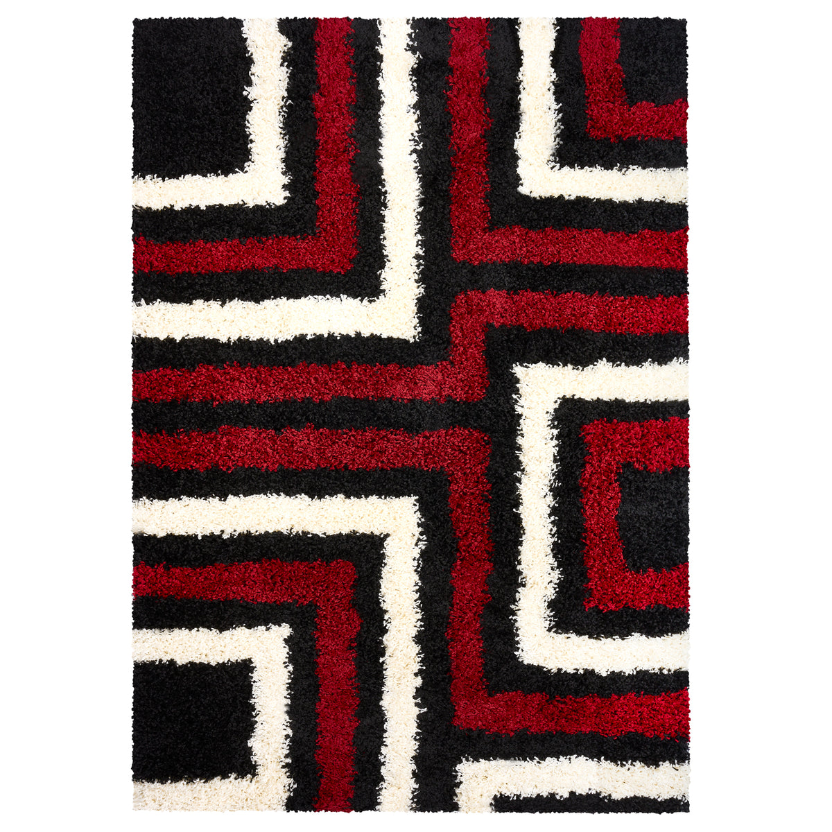 California Red Tides Shaggy Rug, Thick 5cm Deep Pile Geometric Rug for Living Room and Bedroom, Non-Shedding
