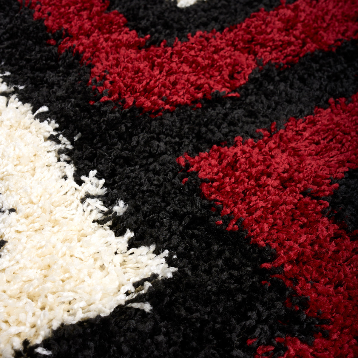 California Red Tides Shaggy Rug, Thick 5cm Deep Pile Geometric Rug for Living Room and Bedroom, Non-Shedding