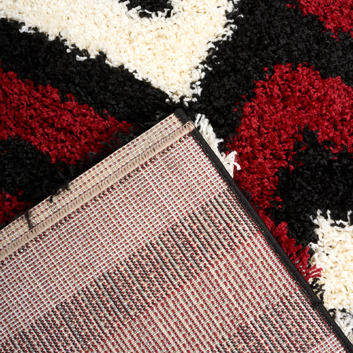 California Red Tides Shaggy Rug, Thick 5cm Deep Pile Geometric Rug for Living Room and Bedroom, Non-Shedding