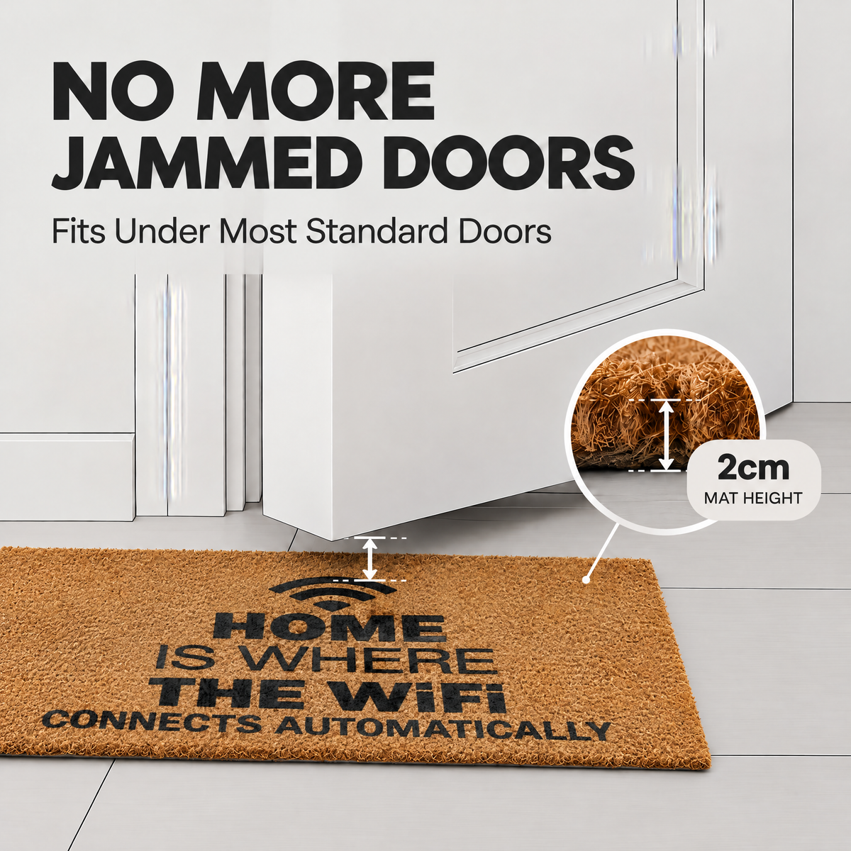Goa Wifi Coir Door Mat, Funny Natural Coconut Fibre Doormat with Non-Slip Rubber Backing, 40 x 70cm