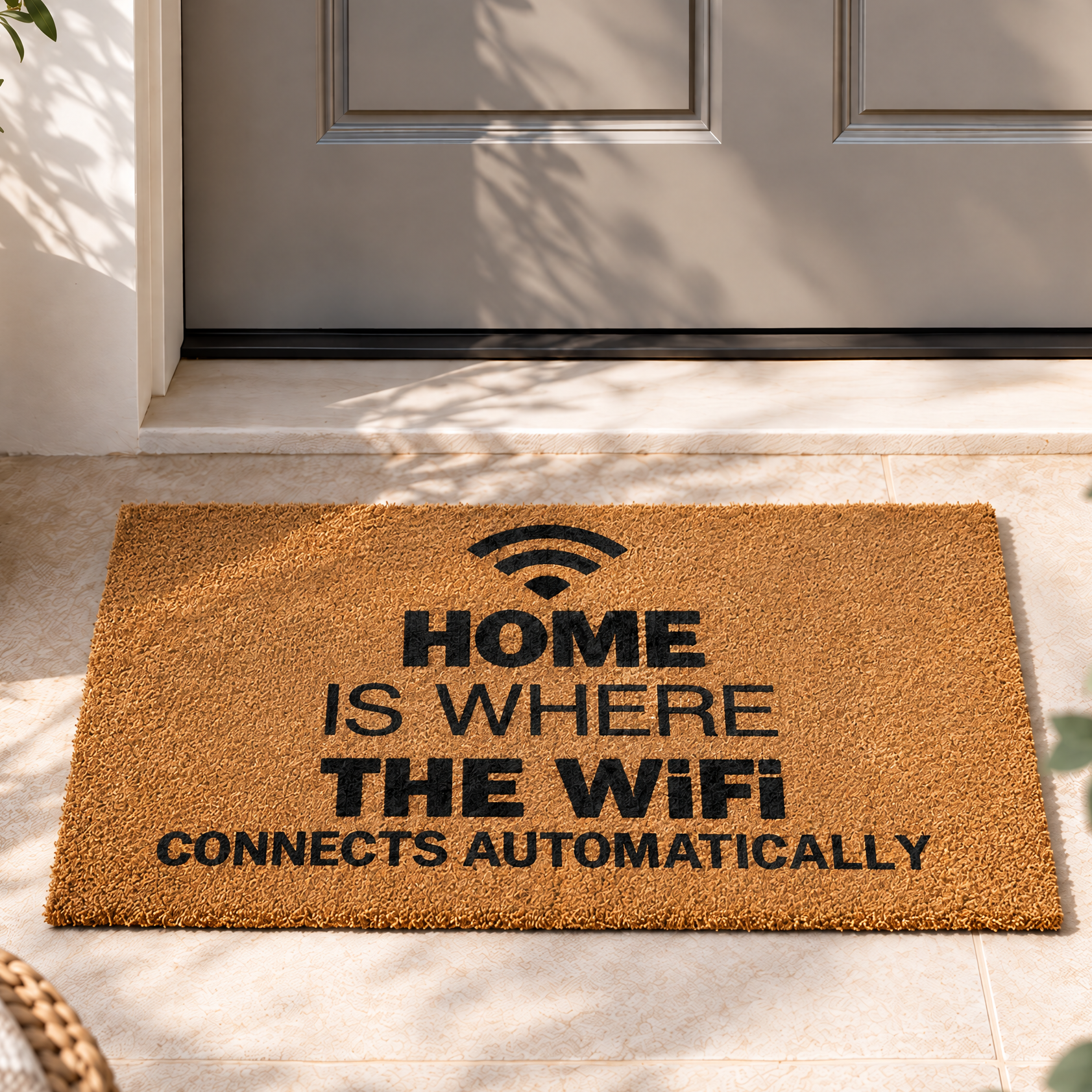 Goa Wifi Coir Door Mat, Funny Natural Coconut Fibre Doormat with Non-Slip Rubber Backing, 40 x 70cm