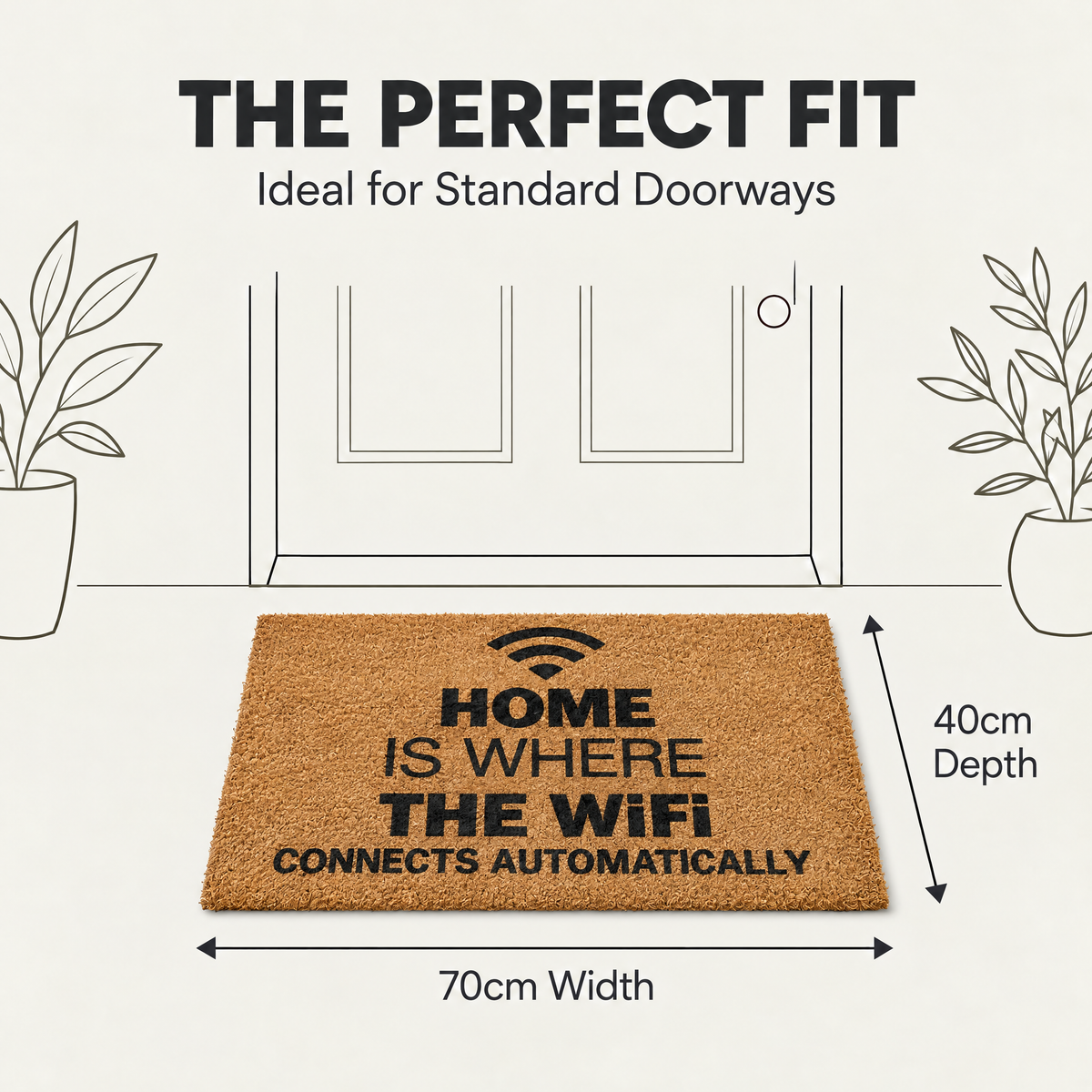 Goa Wifi Coir Door Mat, Funny Natural Coconut Fibre Doormat with Non-Slip Rubber Backing, 40 x 70cm