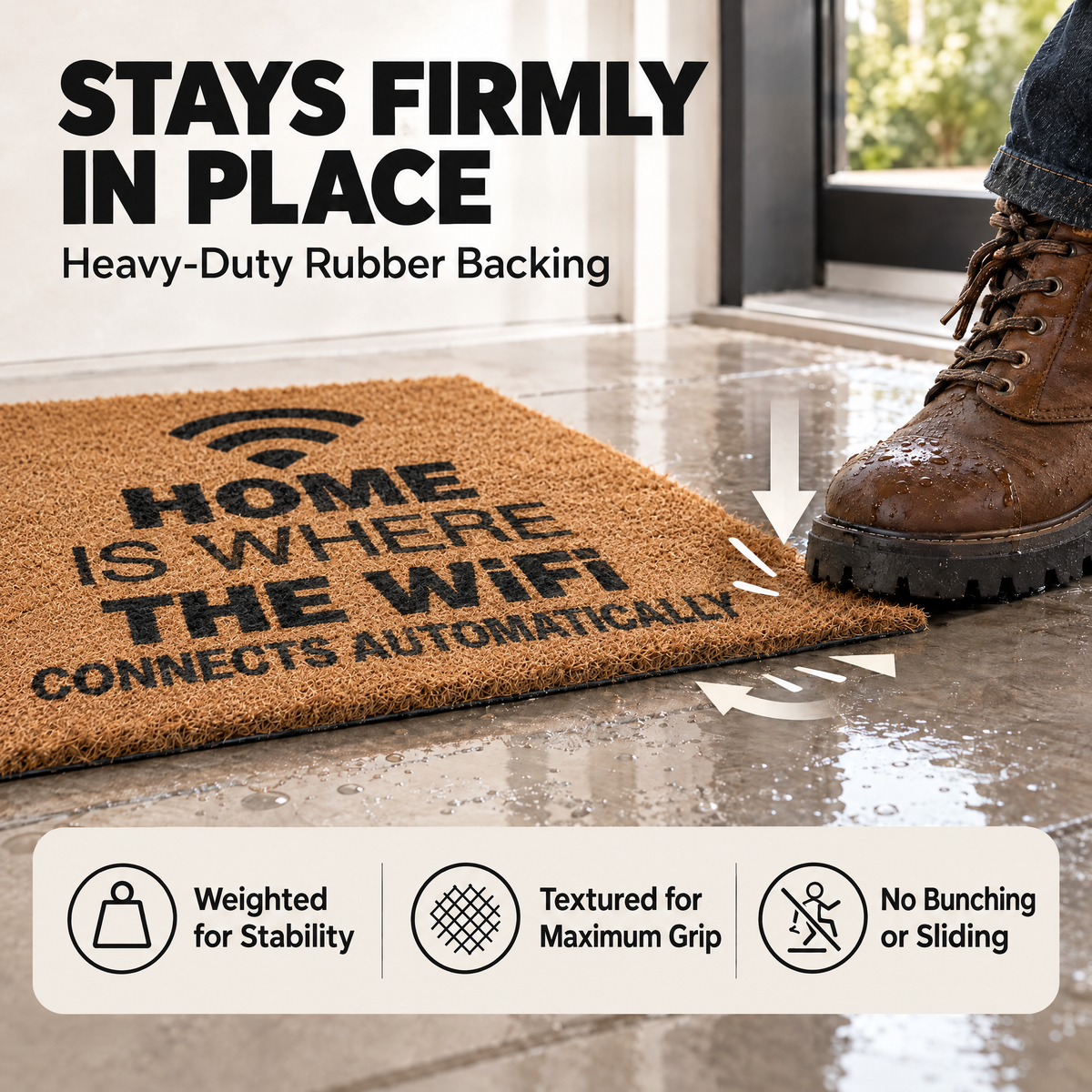 Goa Wifi Coir Door Mat, Funny Natural Coconut Fibre Doormat with Non-Slip Rubber Backing, 40 x 70cm