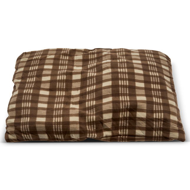 Plush Checkered Dog Bed - Brown-5414886291530-Bargainia.com
