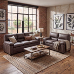 Oxford Faux Leather 2 and 3 Seater Sofa Set, Chocolate Brown Wipe Clean Settees with Padded Arms and Wood Frames
