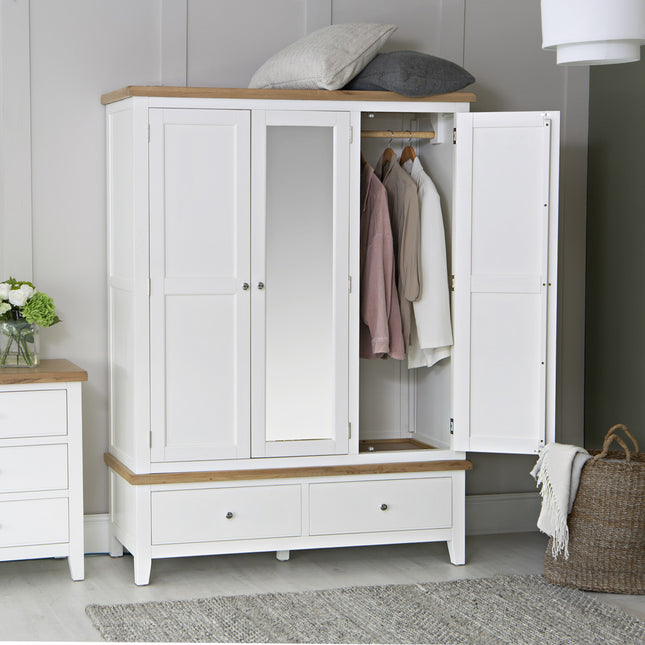 Elodie Snow White Oak Mirrored 3 Door Wardrobe