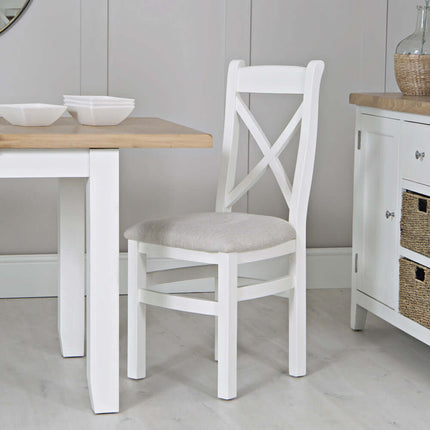 Elodie White Oak Cross Back Chair Fabric Seat