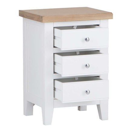 Elodie White Oak 3 Drawer Bedside Cabinet Table