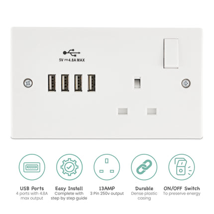 Daewoo Single Socket With 4 USB Ports-5024996833089-Bargainia.com