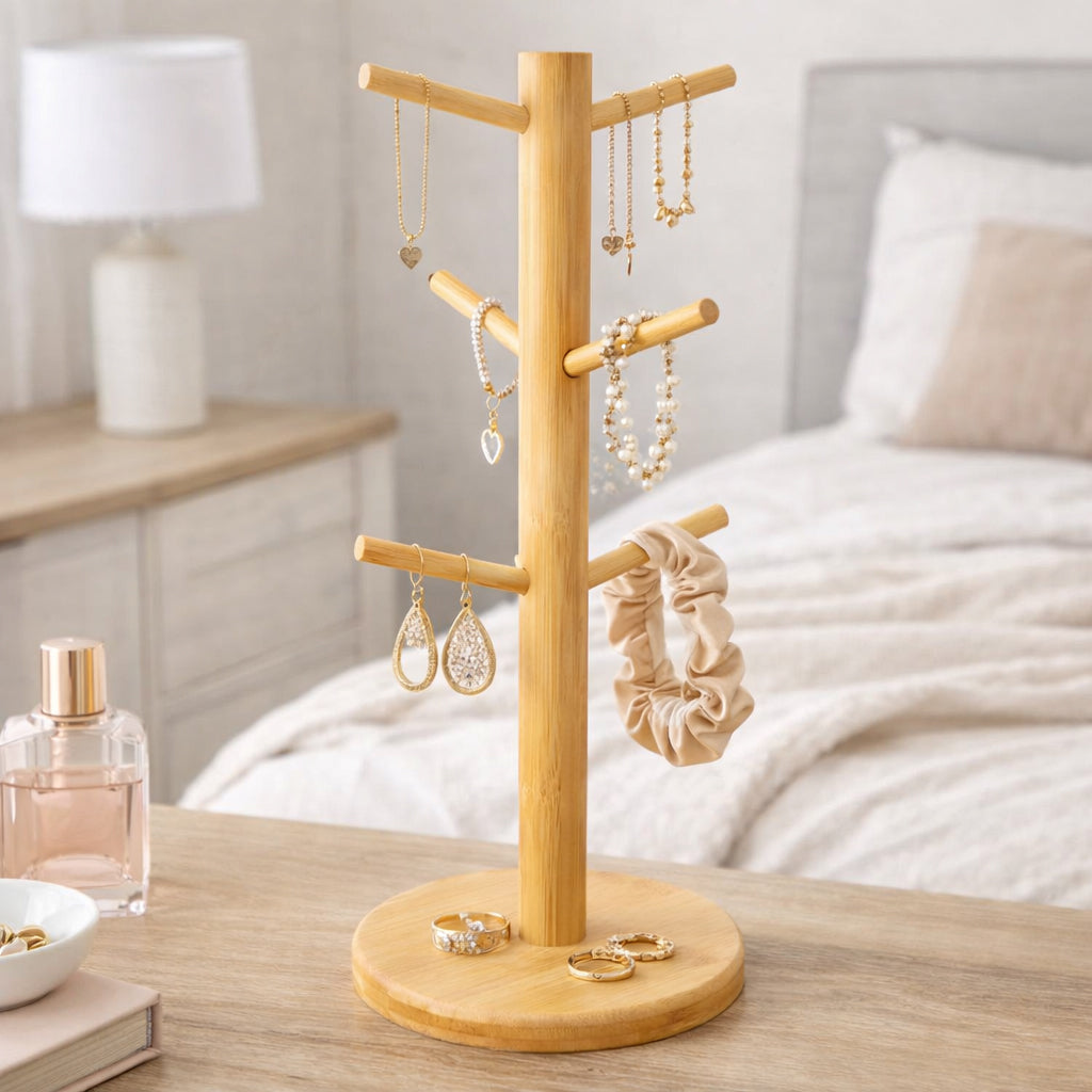 Bamboo Mug Tree Kitchen Storage For 6 Mugs