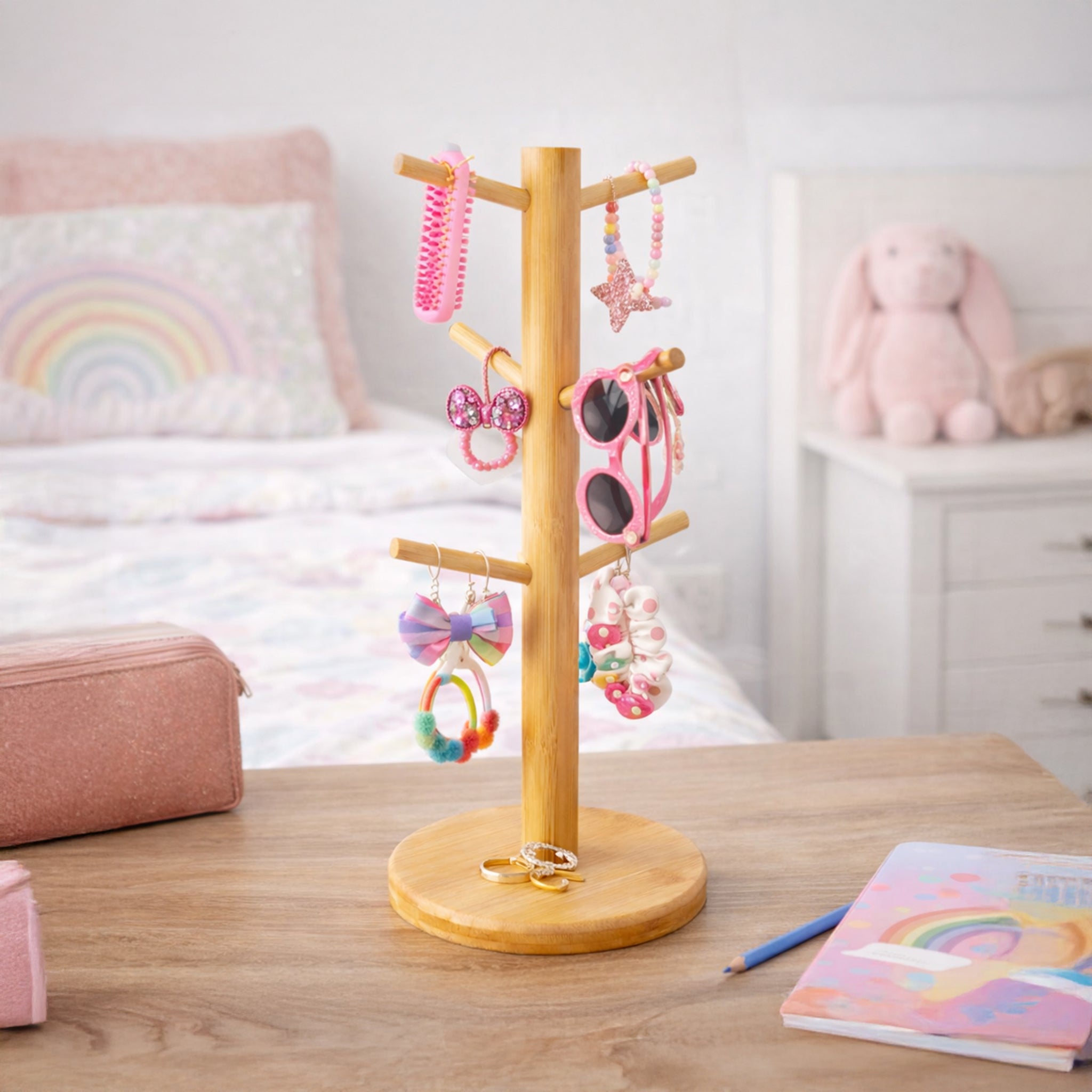 Bamboo Mug Tree Kitchen Storage For 6 Mugs