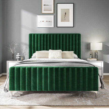 5FT King Size Velvet Bed - Jade Green