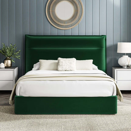 Velvet Ottoman 4'6FT Double Bed - Velvet Green