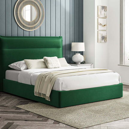 Velvet Ottoman 4'6FT Double Bed - Velvet Green