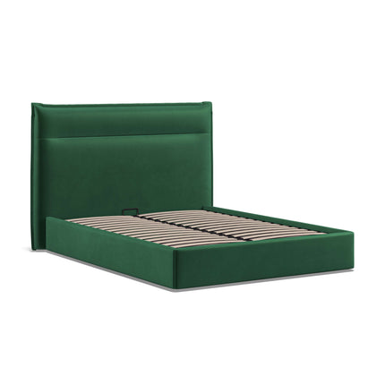 Velvet Ottoman 4'6FT Double Bed - Velvet Green