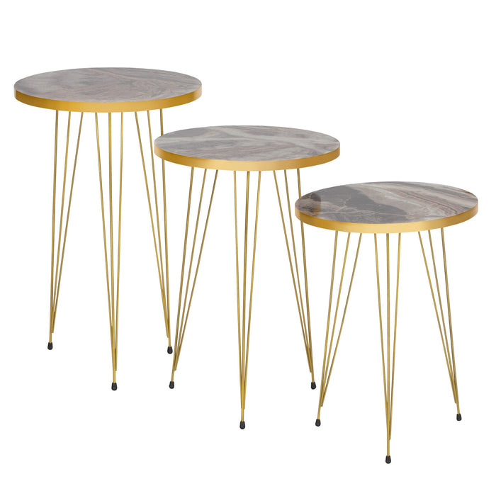 Terek Set of 3 Round Side Tables - Grey Marble & Gold-5056536101495-Bargainia.com