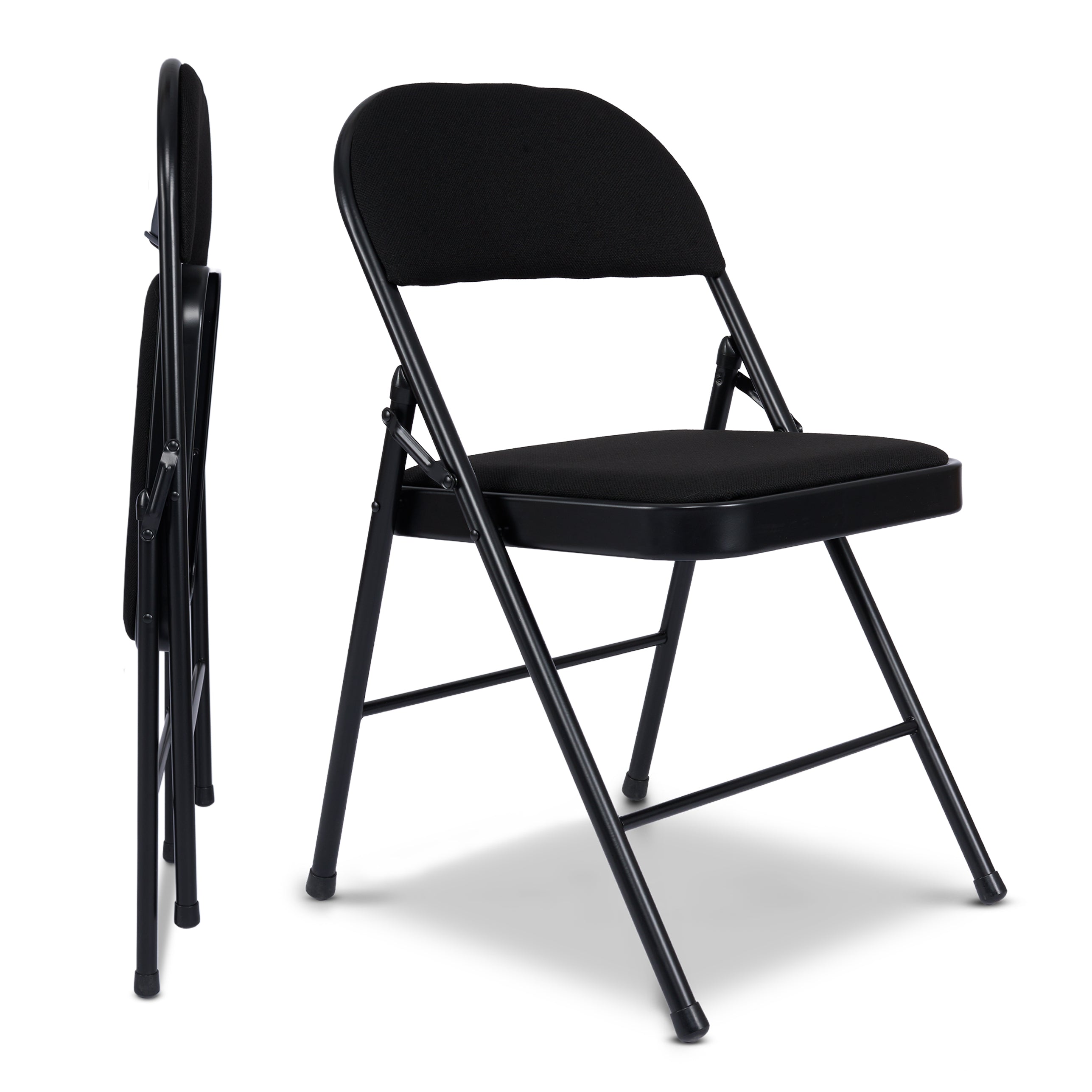 Padded Fabric Folding Chair, Black Foldable Dining and Desk Chair with Tubular Steel Frame, No Assembly