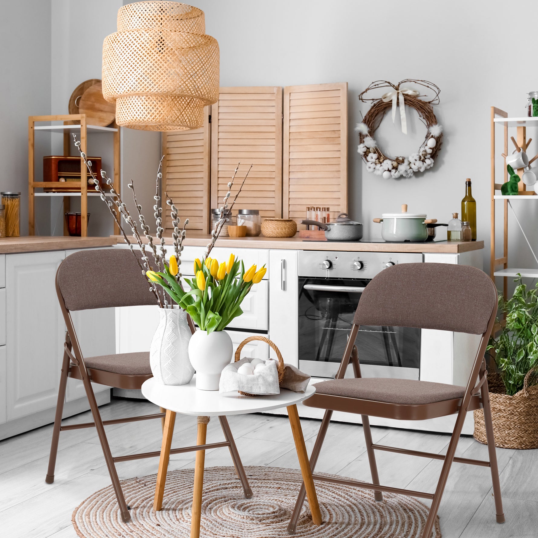 Folding Fabric Office Dining Chair - Brown