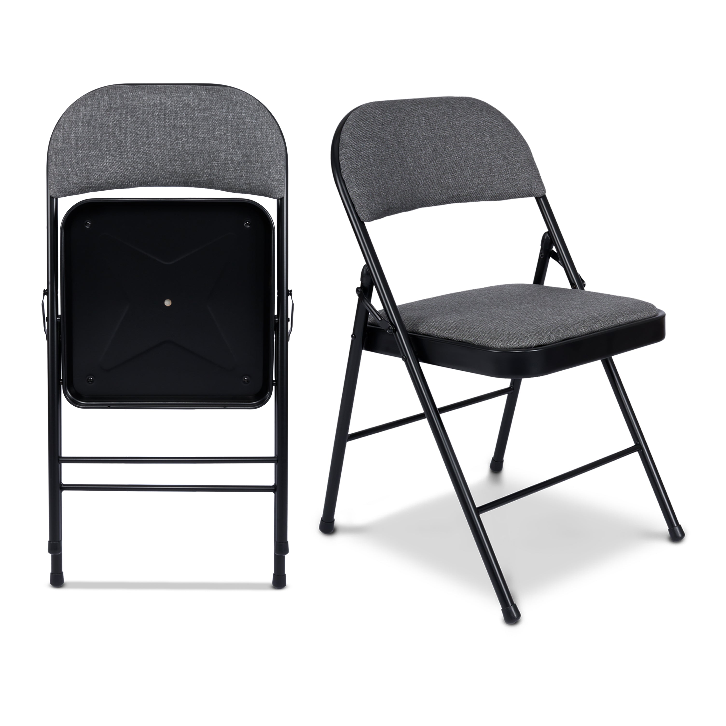 Padded Fabric Folding Chair, Grey Foldable Dining and Desk Chair with Tubular Steel Frame, No Assembly