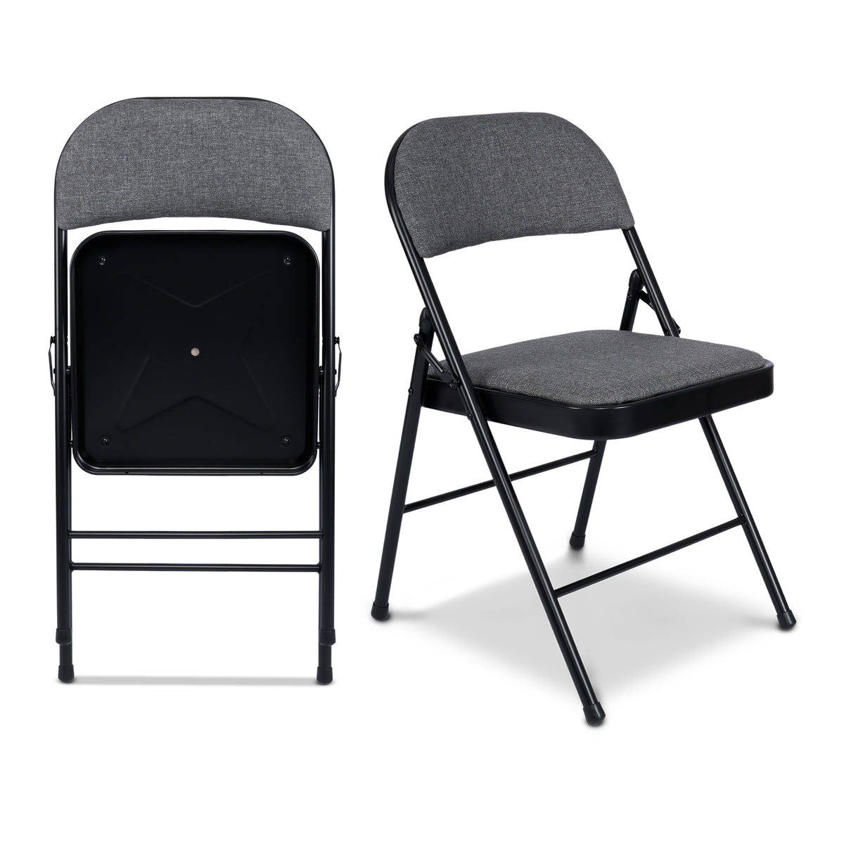 Padded Fabric Folding Chair, Grey Foldable Dining and Desk Chair with Tubular Steel Frame, No Assembly