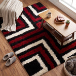 California Red Tides Shaggy Rug, Thick 5cm Deep Pile Geometric Rug for Living Room and Bedroom, Non-Shedding
