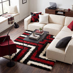California Red Tides Shaggy Rug, Thick 5cm Deep Pile Geometric Rug for Living Room and Bedroom, Non-Shedding