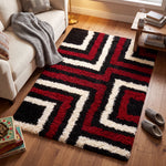 California Red Tides Shaggy Rug, Thick 5cm Deep Pile Geometric Rug for Living Room and Bedroom, Non-Shedding