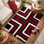 California Red Tides Shaggy Rug, Thick 5cm Deep Pile Geometric Rug for Living Room and Bedroom, Non-Shedding