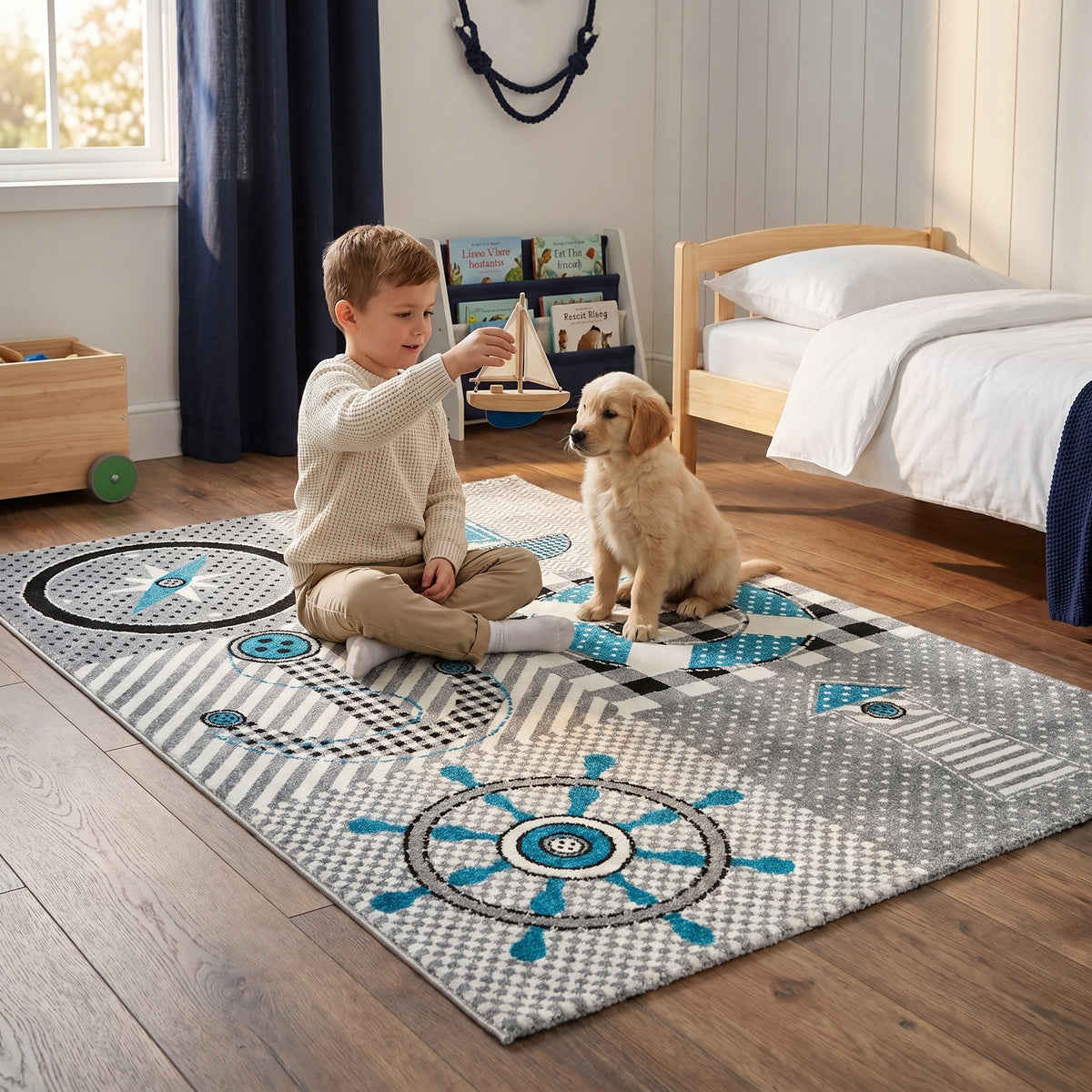 Tapis nautique bleu et gris - Enfants