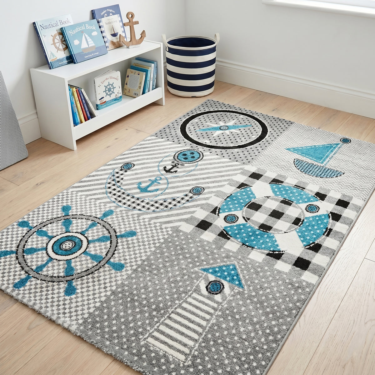 Tapis nautique bleu et gris - Enfants