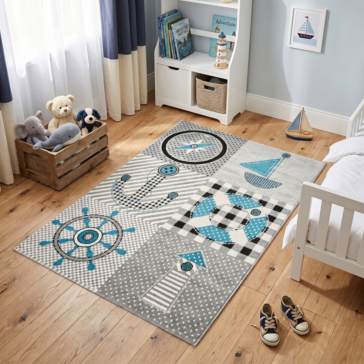 Tapis nautique bleu et gris - Enfants