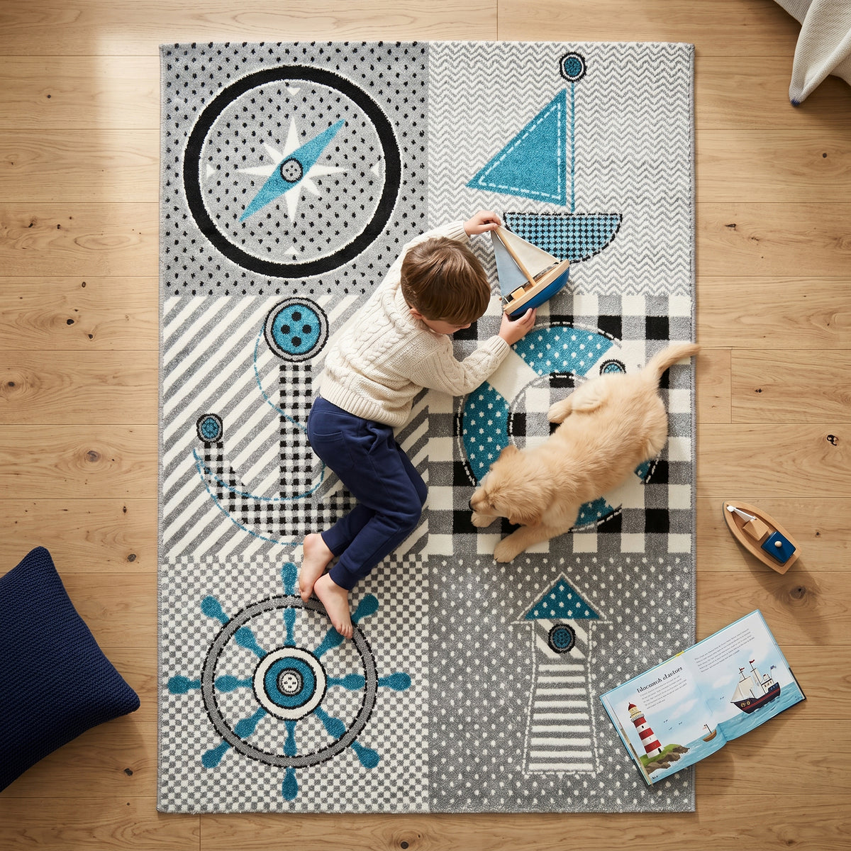 Tapis nautique bleu et gris - Enfants
