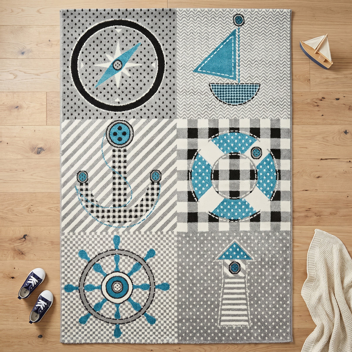 Tapis nautique bleu et gris - Enfants