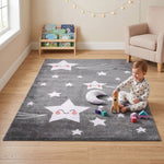 Tapis Étoiles Gris et Blanc - Enfants